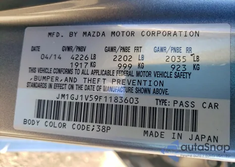 2015 Mazda 6 Touring z USA, uszkodzony, nr VIN JM1GJ1V59F1183603